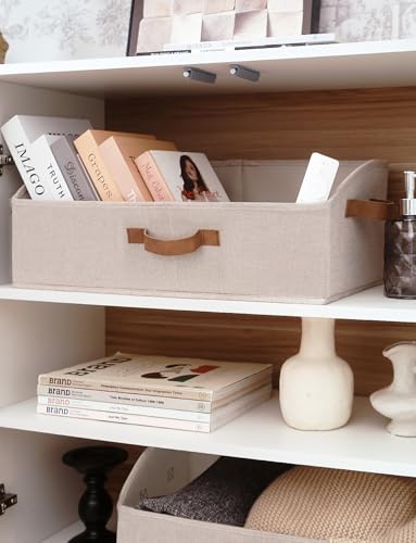 StorageWorks Closet Organizers and Storage, Trapezoid Storage Bins, Fabric Clothes Closet Bins, Storage Baskets for Shelves, Clothing, Toys, Towels, Large, Brown and Beige, 3-Pack - color: Brown and Beige, size: Large
