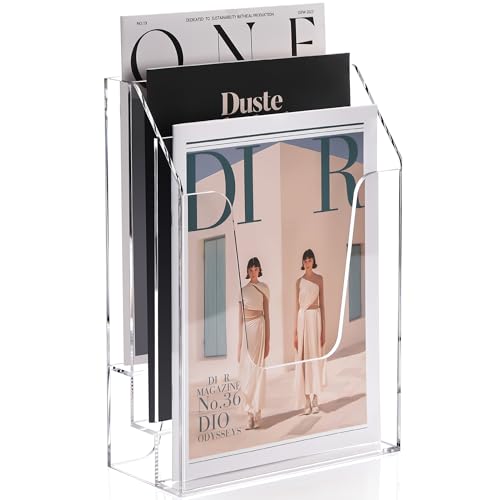YUXUN Wall Mount File Organizer, Clear Acrylic File Holder for Desk, No Assembly Hanging Mail Organizer, Heavy Duty Document Sorter Magazine Rack for Office, Home, Classroom - size: 3 Staggered