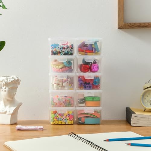 10-Pack Small Plastic Containers with Lids, Clear Stackable Storage Boxes & Bins Organizer for Bead Organizer, Craft Storage, Stickers, Jewelry & Small Items – Square Small - size: Clear Square Small - 10 Pack
