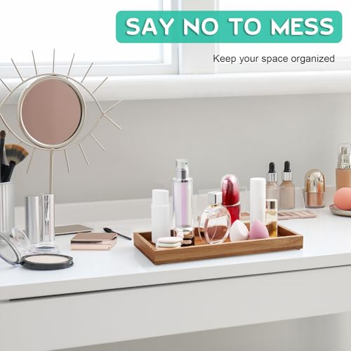 ALELION 13" Bathroom Vanity Tray for Counter - Acacia Wood Decorative Tray for Toilet Tank Makeup Perfume Jewelry Catchall Coffee Table - Wooden Kitchen Countertop Organizer for Soap Dispenser - color: Acacia, size: 6.5" x 1.2" x 13"