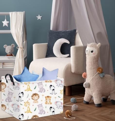 HIYAGON Rectangular Animal Basket Baby Kids Storage Basket for Boys Animal Room Decor Cute Toy Storage Organizer Bins Bedroom(4 Animals Pattern) - color: 4 Animals Pattern