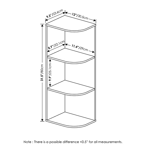 Furinno PASIR Book Shelf, 3-Tier Corner Bookshelf with Open Shelf, Standing Bookcase, 9.3 x 12 x 31.5 for Organization and Storage, for Living Room, Bedroom, Home Office, White - color: White, size: 3-Tier Corner