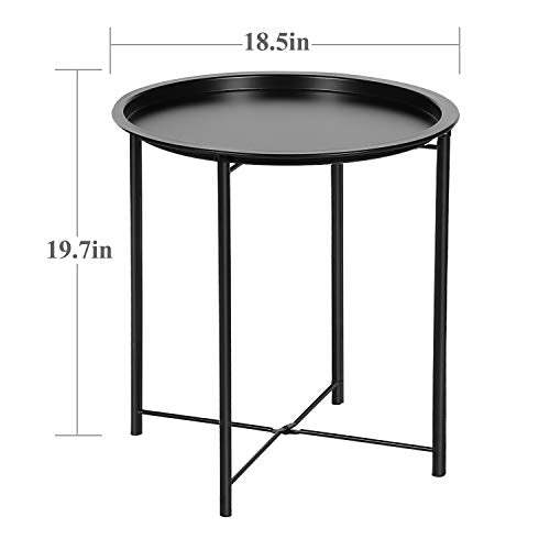 VECELO Side/End Table, Folding Round Metal Anti-Rust and Waterproof Outdoor or Indoor Tray for Living Room Bedroom Balcony and Office, 1 PCS, Black - color: Black, size: 1 PCS