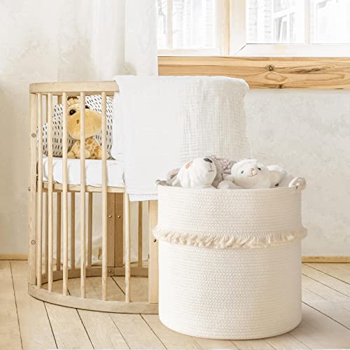 CherryNow Extra Large Woven Storage Baskets – 17'' x 16'' Cotton Rope Decorative Hamper for Magazine, Toys, Blankets, and Laundry, Cute Tassel Nursery Decor - Home Storage Container Off-white - color: Off-white, size: 50L (16"W x 17"H)