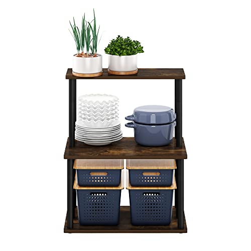 Furinno Turn-N-Tube 3-Tier Toolless Kitchen Storage Shelf, Amber Pine/Black - color: Amber Pine/Black, size: 3-Tier Organizer Shelf