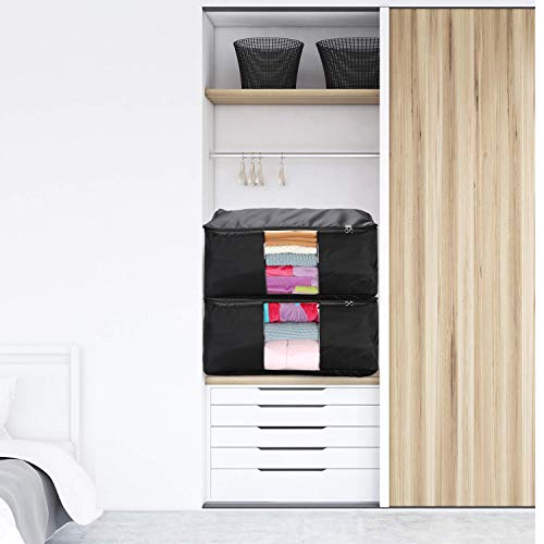 Clothing Pillow Beddings Blankets Organizer Storage Containers With Zippers,Breathable and Moistureproof. - color: Black 2pcs, size: L