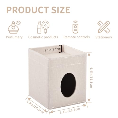 Tissue Box Cover with Storage Tray Square Tissue Box Holder PU Leather Facial Tissues Organizer Tray for Bathroom Vanity Bedroom Office Car,Stylish Napkin Caddy Decorative Organizer,Beige - color: Beige