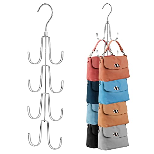 ZEDODIER Purse Organizer for Closet, Rotatable Purse Hanger Bag Holder, Max 8 Storage Capacity Backpack Rack, Metal Space Saving Hanger, Silver - color: Silver, size: 1 Pack