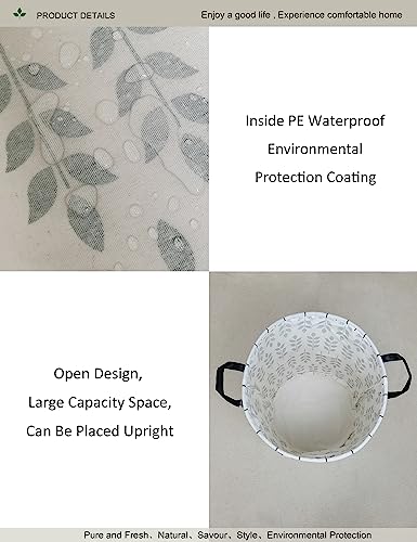 Round Waterproof Laundry Basket,Foldable Storage Basket,Laundry Hampers with Handle,Gift Basket,Suitable For Children's Room and Toy Storage (Leaf) - color: Leaf