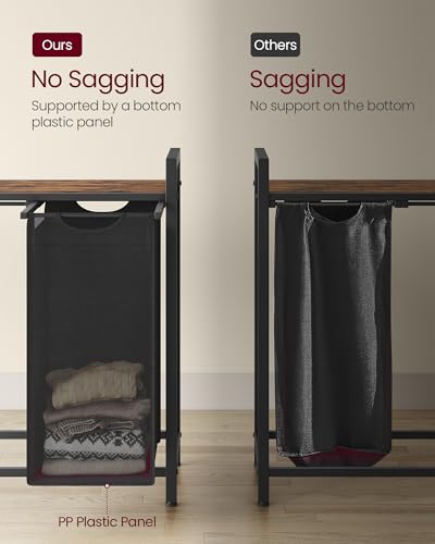 VASAGLE Laundry Hamper, Laundry Basket, Laundry Sorter with 5 Pull-Out and Removable Bags, Shelf, Metal Frame, 5 x 10.6 Gallons (40 L), 56.5 x 13 x 28.4 Inches, Ink Black and Rustic Brown UBLH501B01 - color: Black + Rustic Brown, size: 5 Bags - 200 L