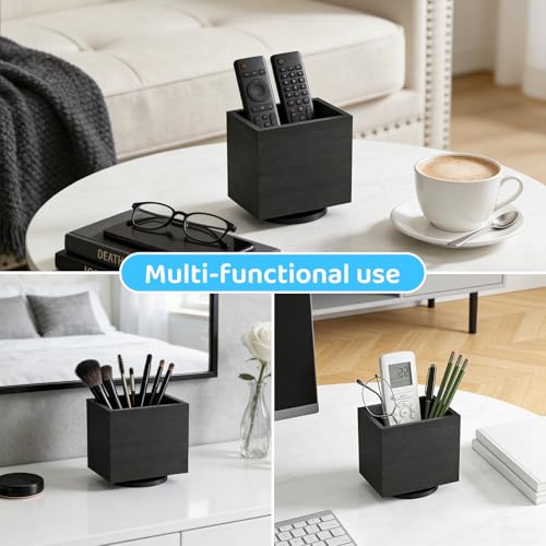 360° Rotating Remote Control Holder, Wooden TV Remote Holder for Table, Desk Organizer Caddy Media Storage Box Ideal for Living Room, Bedroom, Office Desk (Black) - color: Black-1 Slot