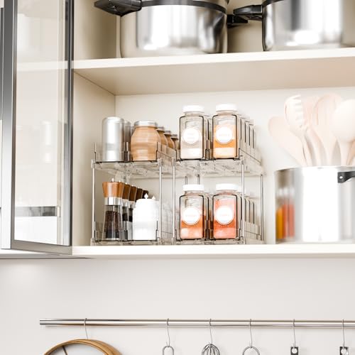 Yieach 2 Tier Sliding Spice Racks for Cabinets,4 Pack 10.4'' Deep Narrow Vertical Spice Rack Pull Out for Inside Cabinets,Kitchen,Pantry,Cupboard Seasoning,Jar Organizer and Medicine Cabinet Storage - color: Clear-4 Drawer