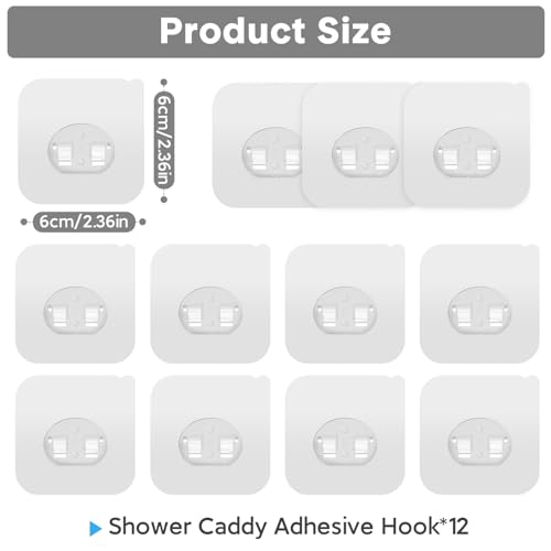 Shower Caddy Adhesive Replacement, Transparent Strong Adhesive Hooks, No Drilling, Waterproof, for Shower Caddy, Bathroom Storage Shelves and Kitchen Racks (Single*12pcs) - color: 12 Single