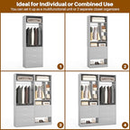 Besiost 4FT Closet Systems with 5 Wood Drawers, 48 Inch Closet Organizer System with 2 Hanging Rods & 7 Shelves, Heavy Duty 48" Walk-in Closet, Grey (48"L x 15" W x 80" H) - color: Grey