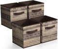Sorbus Foldable Storage Cube Basket Bin, Rustic Wood Grain Print, 4-Pack (Rustic Bin - Brown) - color: Rustic Brown