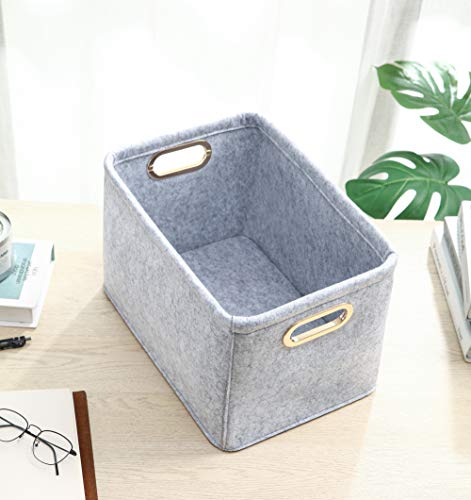 Collapsible Storage Bins Foldable Felt Fabric Storage Basket Organizer Boxes Containers with Handles Metal Handles for Nursery Toys,Kids Room,Clothes,Towels,Magazine (Light grey, 15.9L×11W×9.8H) - color: Light Grey, size: 15.9L×11W×9.8H