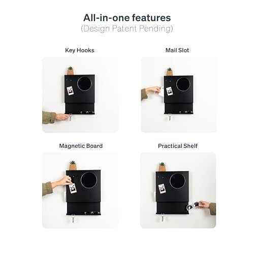 Key Holder Wall Mount and Mail Organizer - Hide Your Mail with a Modern and Minimal Look (Black) - color: Black