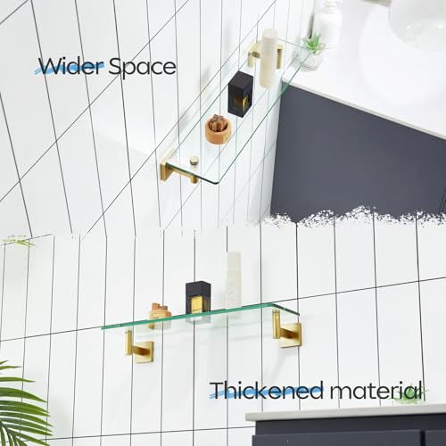 KOKOSIRI Wall Shelves Floating Shelf 20-Inch Stainless Steel Bathroom Hardware Tempered Glass Kitchen Hanging for Storage/Room Decor Gold B1105BG-L20 - color: Brushed Gold, size: 20-Inch
