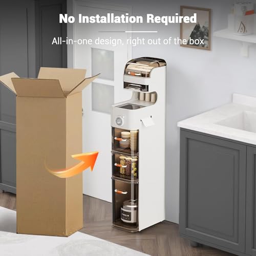 Waterproof Slim Bathroom Storage Cabinet, Narrow Plastic Drawers Organizer with Tissue Box and Wheels, Space Saver for Kitchen Laundry Room Bedroom