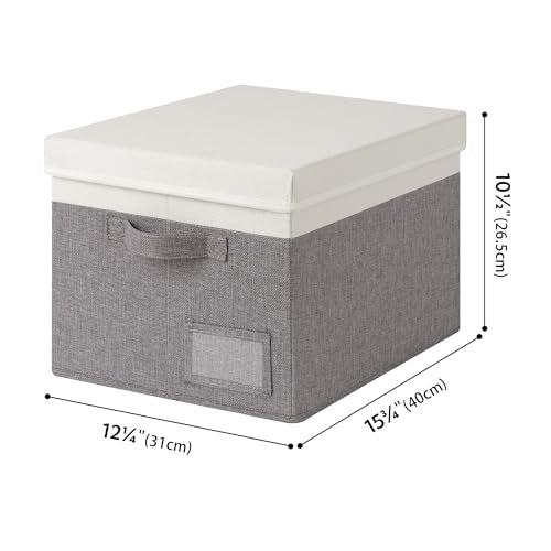 GRANNY SAYS Storage Bins with Lids, Linen Closet Storage Boxes, Collapsibe Storage Bins for Clothes, Storage Containers with Label Holder, 3-Pack, Gray&Ivory - color: White&Gray, size: Large
