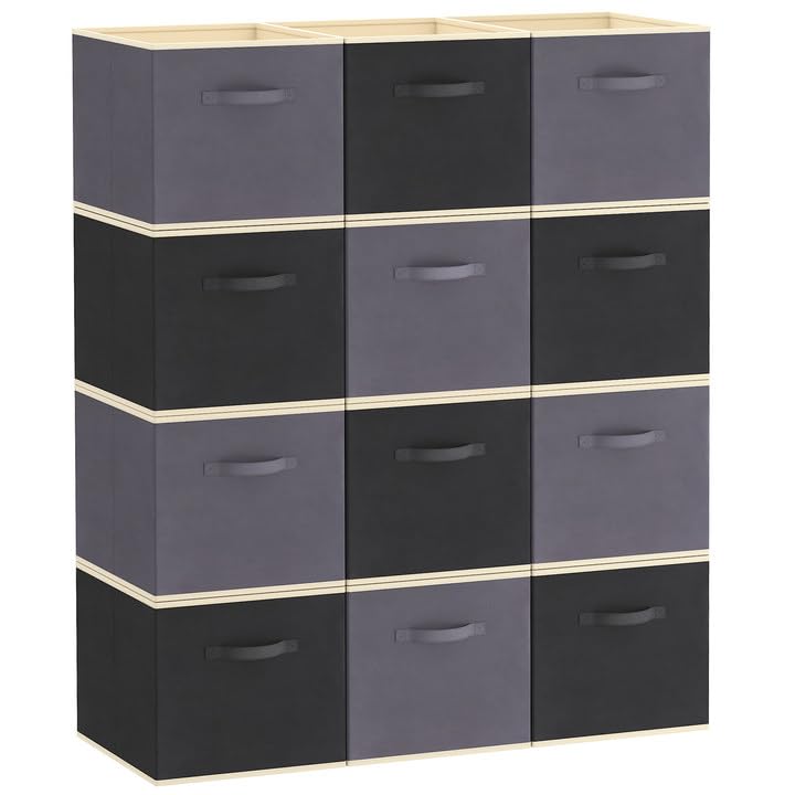 Lifewit Storage Cubes, Foldable Decorative Fabric Storage Baskets for Organizing Home Organizers with Handles for Shelves, Closet, 11 Inch Bins, 18L Gray&Black, 12 Packs - color: Gray&Black, size: 12pcs-11INCH
