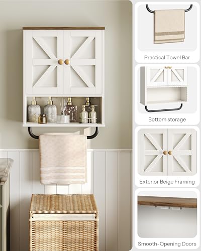 CHOEZON Bathroom Wall Cabinet, Medicine Cabinet with Open Partition and Towel Bar, Rustic Storage Cabinet with Open and Hidden Storage Space, for Bathroom, Living Room, Kitchen, White and Walnut - color: White and Walnut, size: 7.1"D x 18.9"W x 24.8"H