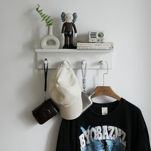 Entrance Coat Rack ，Coat Hooks, Wall-Mounted Wooden Hook Rack, Wall-Mounted Shelves are Very Suitable (White Color Finish—A-1) - style: White color finish—A-1