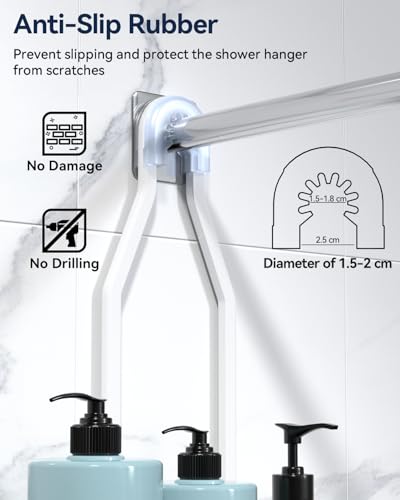 YASONIC Never-Rust Aluminum Hanging Shower Caddy – Over-the-Showerhead Organizer with 10 Hooks for Razor and Sponge – Includes Soap Basket – White - color: White