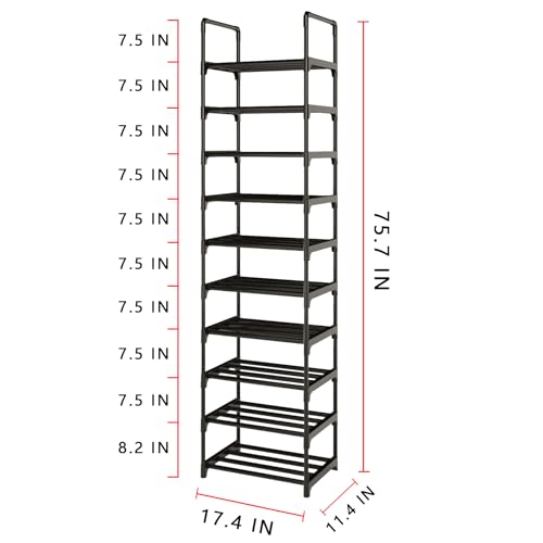 10 Tier Tall Shoe Rack Organizer 20-25 Pairs Shoe Tower Shelf,Metal Shoe Storage,Lager Shoe Storage for Closet Entryway(Black) - size: 10-Tier-Black