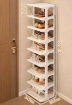 9-Tier Slim Shoe Rack, Stackable Vertical Shoe Organizer with Small Footprint, Sturdy PP Material, Space-Saving Shoe Storage for Entryway, Closet, Hallway, Apartment (White1)