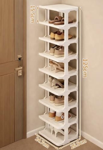 9-Tier Slim Shoe Rack, Stackable Vertical Shoe Organizer with Small Footprint, Sturdy PP Material, Space-Saving Shoe Storage for Entryway, Closet, Hallway, Apartment (White1)