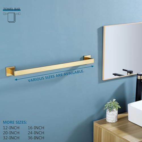 KOKOSIRI 24-Inch Single Towel Bar, Bathroom Kitchen Towel Holder, Wall Mounted SUS304 Stainless Steel Towel Rack, Brushed Gold, B4003BG-L24 - color: Brushed Gold, size: 24-Inch