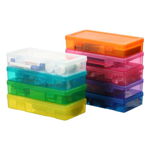 novelinks Plastic Small Storage Bins with Lids for Organizing, Mini Clear Storage Containers and Stackable Storage Box Organizer for Pencil Boxes, Task Boxes, Crayon Boxes (9 Pack Medium -Color) - color: 9 Pack Medium -Color
