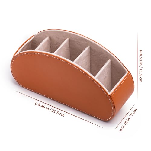 BONNY DODO Remote Control Holders Organizer Box with 5 Compartment PU Leather Multi-functional Office Desk Storage Caddy Store Tv Remote for Media Player,Brush,Pencil,Glassees&Office Supplies (Brown) - color: Brown, size: S