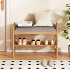 Giantex Shoe Rack Bench, Bamboo 2-Tier Entryway Bench with Padded Cushion, Shoe Storage Bench for Hallway, Closet, Foyer, Living Room, Bedroom, Mudroom - size: 12.5"D x 27.5"W x 20"H（Without Flip-Top Storage）