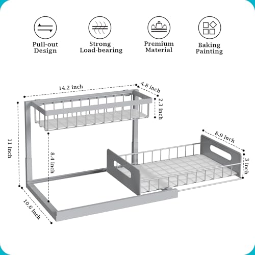 REALINN Under Sink Organizer, Pull Out Cabinet Organizer 2 Tier Slide Out Sink Shelf Cabinet Storage Shelves, Storage for Kitchen Bathroom, Grey, 1 Pack - color: Grey, size: 1 Pack