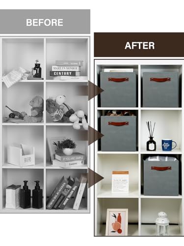 Temary 11x11 Storage Cubes Fabric Cube Storage Bins with Handles Clothes Storage Boxes Baskets for Organizing Home, Shelf, Closet (Grey, 11 x 11 x 11) - color: Grey, size: 11x11x11