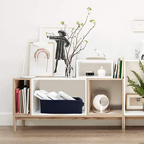 Navy Blue Storage Basket Bins Small Decorative Baskets Storage Cubes for Cellphone Earphone Chargers Cables Make Up Shelf Fabric Drawers Storage Baskets Cute Storage Baskets - color: navy blue felt handles, size: 11.4 x 7.1 x 3.9 Inch (Pack of 1)