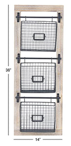 Deco 79 Farmhouse Metal Wall Mounted Rack for Magazines, Books, Newspapers, Bathroom/Offie/Living Rom Storage, 14" x 4" x 36", Black