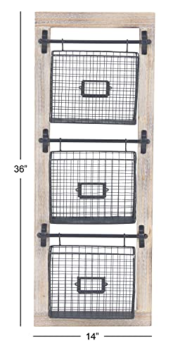 Deco 79 Farmhouse Metal Wall Mounted Rack for Magazines, Books, Newspapers, Bathroom/Offie/Living Rom Storage, 14" x 4" x 36", Black
