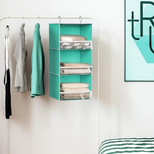 Simple Houseware 3 Shelf Hanging Closet Organizer with Front Stopper, Turquoise - color: Turquoise