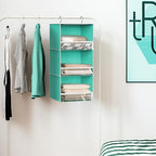 Simple Houseware 3 Shelf Hanging Closet Organizer with Front Stopper, Turquoise - color: Turquoise