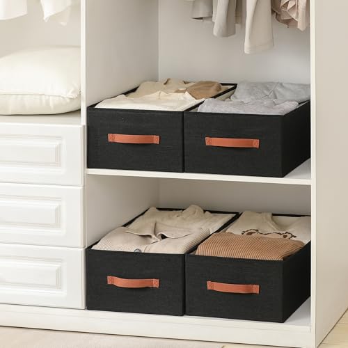 linen closet organizers and storage, 3 Pack Large Storage Baskets, Washable, Clothing Storage Bins with Handle, Closet Organizer for Storage Sweater,Sheets (Black, 18½"x13½"x8½") - color: Black, size: 18½"x13½"x8½"