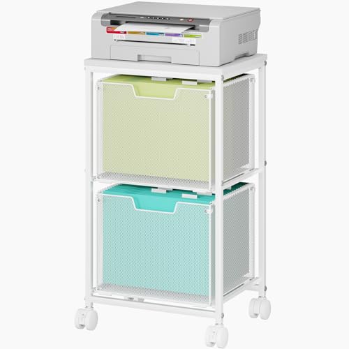 Rolling File Cart with 2 Storage Drawers,Under Desk Storage Cart,Hanging File Folder Organizer with Wheels, Filing Cabinet Mobile Printer Stand Utility Craft Cart for Home Office,White - color: White, size: 2L Drawers Only
