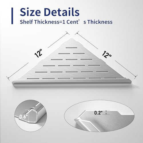 Corner Shower Shelf, 12" Brushed 304 Stainless Steel Slot Design Recessed Corner Shelves 2 Pack Bathroom Grout in Shelf for Tiled Wall, Large Size - color: Brushed, size: 12"-2 Pack