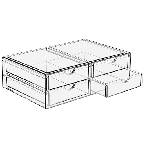 Sorbus Large Stackable Acrylic Drawers - 4 Clear Storage Drawers for Organizing Make up, Nail Polish, Hair Accessories, and Beauty Supplies - Makeup Organizer for Vanity, Bathroom Organizer Countertop - color: 4 Drawers