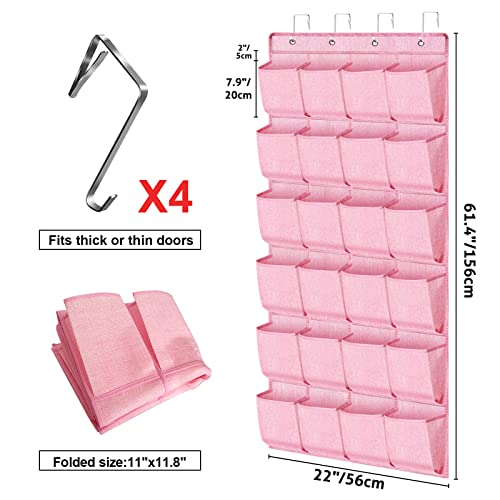 homyfort Pink Shoe Organizer Over the Door for Girls Women Kids Room,Hanging Shoe Rack Organizer for Closet Door,Zapateras Storage Holder with 24 Large Pockets & 4 Sturdy Hooks for Shoes,Slippers - color: Linen-like Pink, size: 1 Pack 24 Pockets
