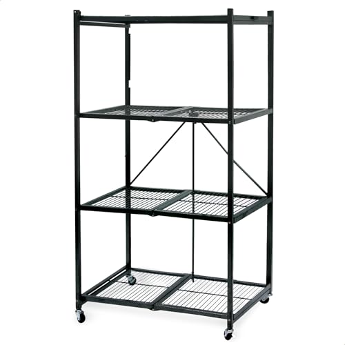 Origami 2-Pack R5 Series Foldable 4-Tier Steel Storage Rack, Pewter – Heavy-Duty Metal Shelving Unit w/ Removable Wheels for Laundry Room or Garage – Rolling Organizer for Home, Office & Warehouse - color: Pewter, size: 2-Pack