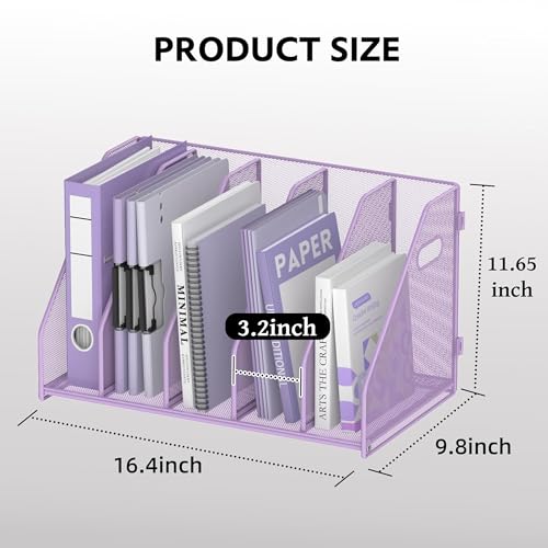 SUPEASY Binder Organizer, Magazine File Holder with 5 Vertical Compartments Rack, Metal Desk File Organizer & Binder Holders, Magazine Organizers for Office Desktop, Home, School, Classroom (Purple) - color: Purple, size: 5Rack
