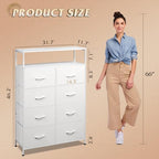 WLIVE Fabric Dresser for Bedroom with Open Shelves, Tall White Dressers with 8 Drawers, Storage Tower with Fabric Bins, Chest of Drawers for Closet, Hallway - color: White, style: Raised Shelves